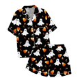 thumbnail image 5 of Pyjama pour Femmes en Satin Imprimé Graphique, Mignon, Tenue de Nuit, Boutons, Hauts à Manches Courtes, Ensembles de Shorts, 5 of 5
