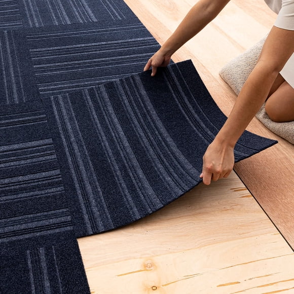 Mohawk Home 24"" x 24"" Indoor/Outdoor 0.25"" Pile Height Peel and Stick Carpet Tile Blue Polyester (15 Tiles) (60 sqft/Box)