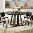 thumbnail image 2 of Farmhouse Style Round Dining Table for 4-6 - Sturdy Wooden Cross Base - Modern Space-Saving Table for Kitchen, Dining Room or Apartment - 47 Inch Wood Grain Black Table - Color: Wood Grain Black, 2 of 8