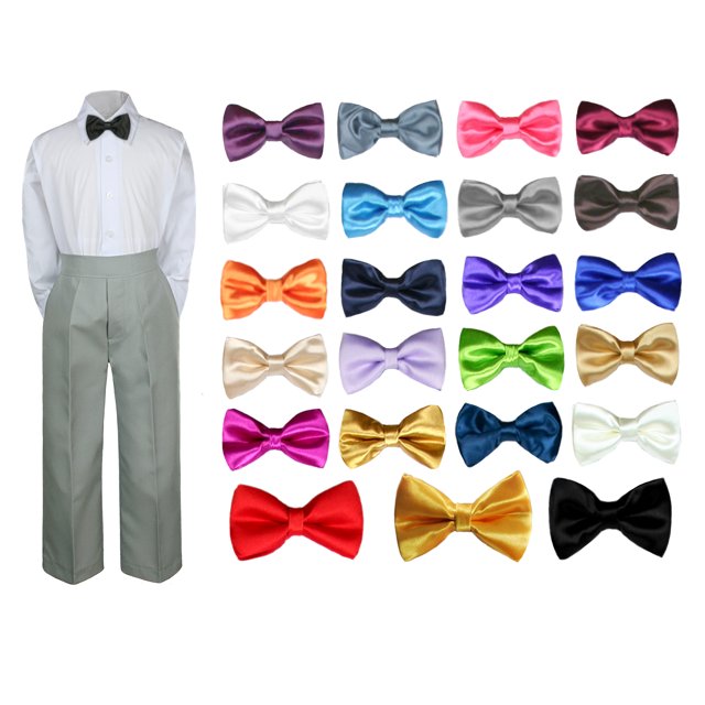 3PC Shirt Gray Pants Bow tie Set Baby Boy Toddler Kid Formal Suit Sm-7