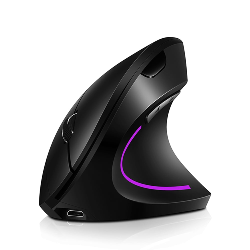 yeacher 2.4G Wireless Vertical Mouse Rechargeable Upright Ergonomic Mouse 3 Adjustable DPI Levels RGB Flowing Light Plug N Play, Black