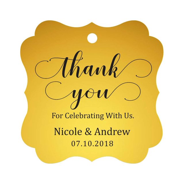 Darling Souvenir Custom Names Thank You For Celebrating With Us Wedding Hang Tags Personalized Party Tags-Metallic Gold-50 Tags