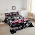 thumbnail image 3 of Erosebridal Ensembles de Couette Voiture de Sport Rose Format Simple pour Filles, Couettes et Duvets Drapeau de Course Automobile, Noir Rose Gris, Réversible 2 Pcs, 3 of 7