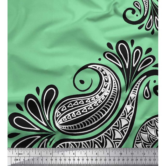 Soimoi Green polyester Crepe Fabric Geomertic & Paisley Print Fabric by the Yard 42 Inch Wide