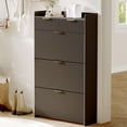thumbnail image 3 of Fluted Shoe Storage Cabinet, Narrow Shoe Organizer with 3 Flip Drawers & 2 Drawer, Wooden Shoe Rack for Entryway, Hallway, Curved Profile Design, 3 of 9