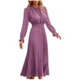 thumbnail image 1 of cfhntfmh Robes d'Invitée de Mariage pour Femmes Tendance à Découpes à Volants Col Ras du Cou Robe Maxi Smockée Ample Plissée Robe de Soirée, 1 of 5