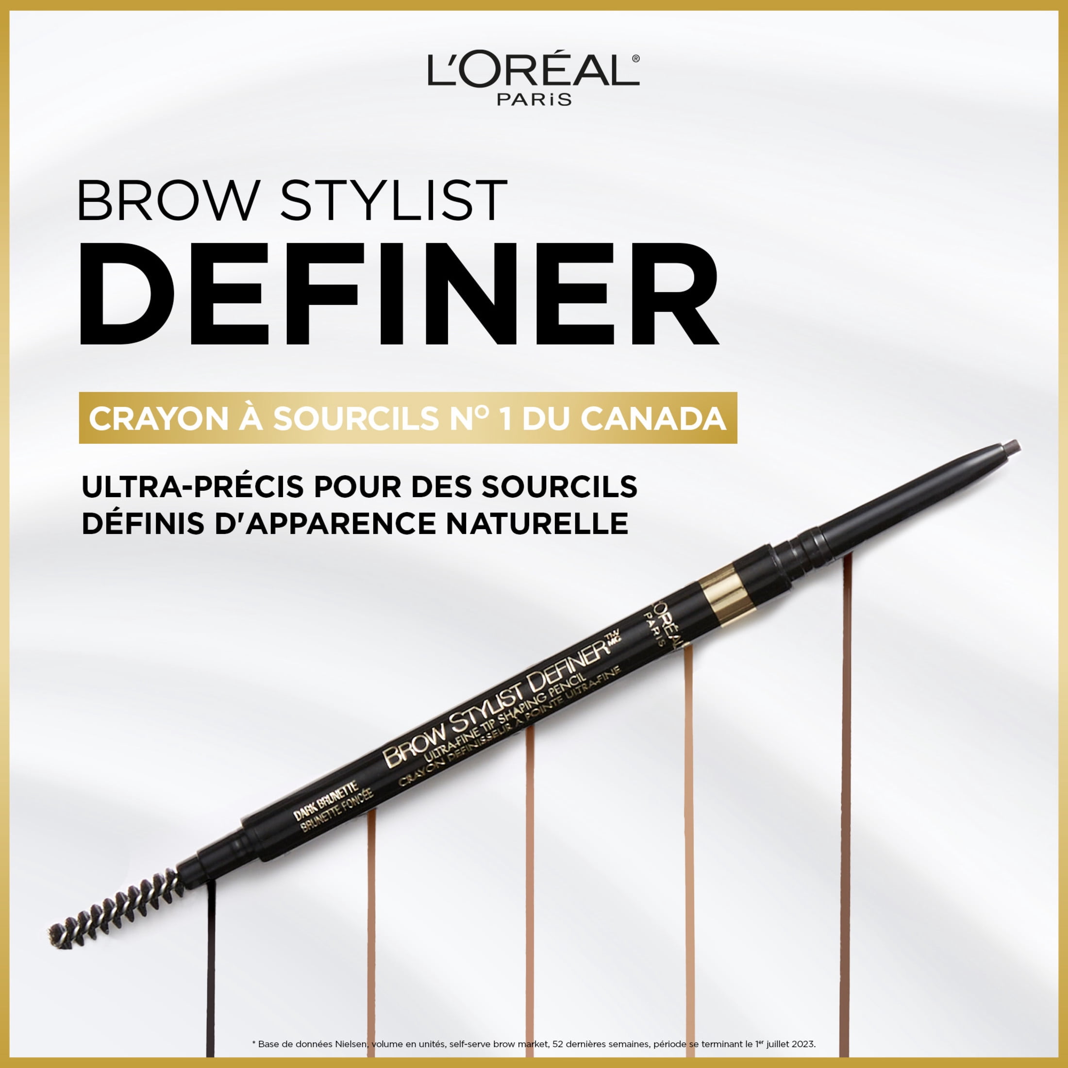 L’Oréal Paris Cosmétiques Crayon à Sourcils Brow Stylist Definer, Pointe ultra-fine de 0,5 mm pour des sourcils bien définis sans espaces, Brunette ,90 mg