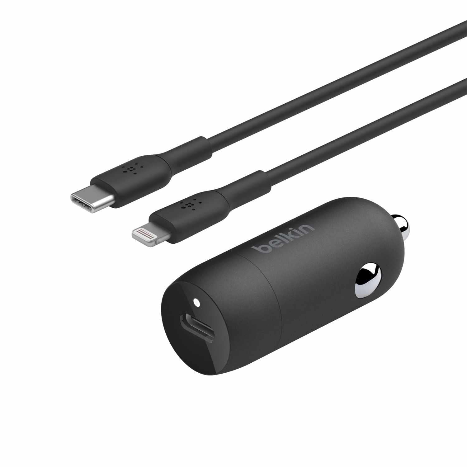 Belkin Boostcharge 30W USB-C Power Delivery PPS Car Charger and USB-C to Lightning Cable Black