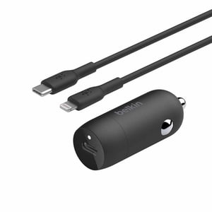 Belkin Boostcharge 30W USB-C Livraison d'électricité PPS Chargeur de voiture et USB-C vers le câble de foudre noir