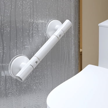 COM1950s Suction Cup Bathroom Safety Grab Bar, Non Slip Shower Handrail for Elderly Adults with Storage Shelf, Removable Bathtub Toilet Support Handle, No Drill Installation, Holds 110LBS, 17.7 Inch