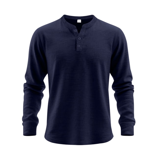 Wdfiry Men's Tops Solid Color Loose Plus Size Henley Tshirt Comfortable Fall Button Crewneck Long Sleeve Undershirts