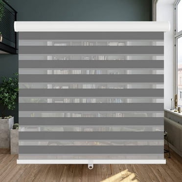 LUCKUP Cordless Zebra Blinds Roller Shades for Window-Dual Layer Sheer Blinds Light Control with Valance Day Night Privacy Light Filtering Fabric, 24" W x 72" H, Dark Grey