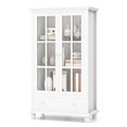 thumbnail image 1 of Costway Bookcase Cabinet Storage Bookshelf Organizer Tempered Glass Doors Shelf Drawer White, 1 of 10