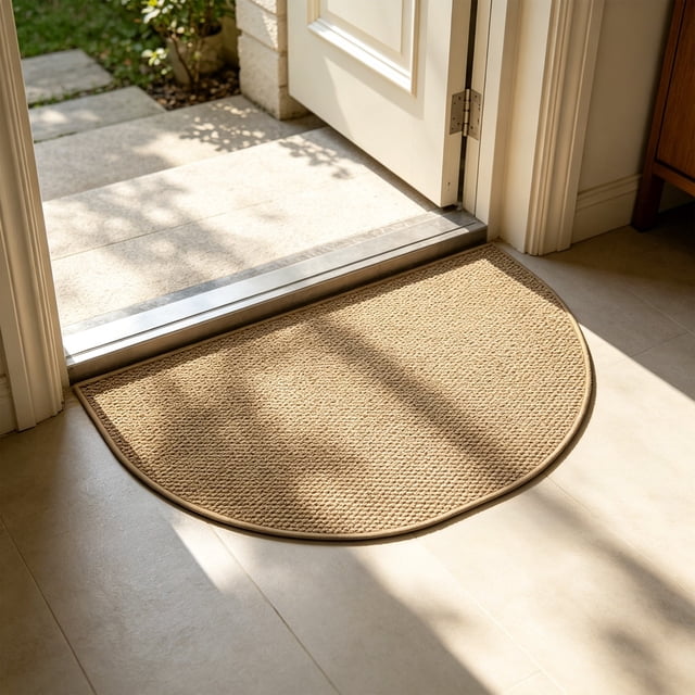 Weloille Semicircular Faux Sisal Door Mat, Non-Slip Low Profile Entryway Rug, Dirt Resistant Absorbent Welcome Mat for Front Door Porch Entrance Indoor Outdoor Use