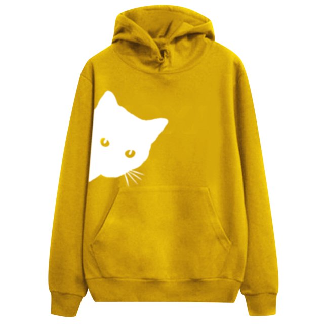 Chandail à Capuchon à Capuche pour Femmes, Chandail à Manches Longues avec Motif de Chat, Chandail en Molleton à Capuche, Hauts à Manches Longues pour Femmes