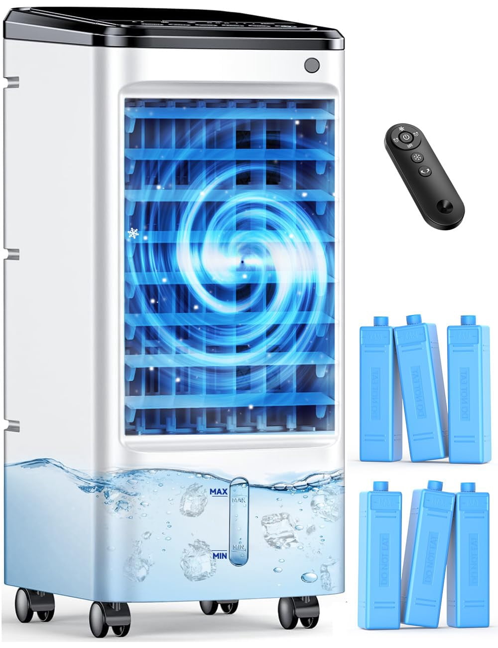 FANCOLE Windowless Portable Air Conditioners with 6 Ice Packs 12H Smart Timer for Auto-off 26Ft Remote Top Fill Dual Tank 3Speeds Evaporative Air Cooler 70Auto Swing Swamp Cooler Air Conditioner