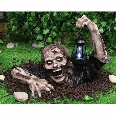 Pisexur Halloween Décoration Statue de Zombie avec Lanterne à DEL, Décorations d'Halloween Extérieures Imperméables et Écologiques Ornements en Résine pour Jardin pour Pelouse Extérieure Cour Décoration d'Halloween