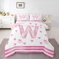 thumbnail image 2 of Erosebridal Princess Pink Bow Bedding Full Comforter Set, Initial W Letter Down Comforter, Cartoon Monogrammed Decor, Reversible, 2 of 8