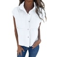 thumbnail image 1 of hotojiny Womens Sleeveless Button down Shirt Summer Cotton Linen Collar Tops Lightweight Solid Blouses with Pockets, 1 of 6