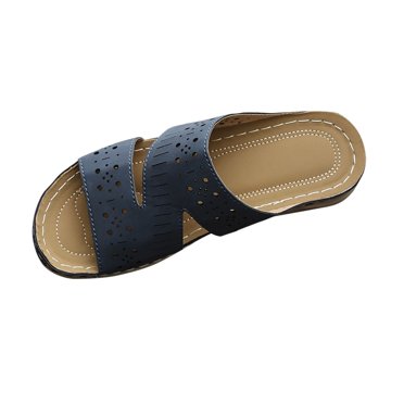 LOVZFMLL Wedge Sandals for Women 2025 Slip On Open Toe Comfort Walking Clogs Sandals Casual Outdoor Summer Beach Vacation Slides Sandals Blue 6