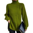 thumbnail image 1 of Innerwin Chandails à Col Roulé pour Femmes Chandail de Travail Manches Longues Ample Tricoté Vert Pois L, 1 of 2