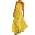 thumbnail image 2 of HKEJIAOI Robes Décontractées Soldes Liquidation Robe Fleurie pour Femmes Mode Décontractée Été Sans Manches Col Rond Robe à Pois Col Licou Fermeture Éclair Robe pour Femme Longues Robes Jaune, 2 of 5