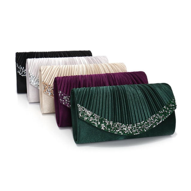 Sentmoon Handbag Women Purse Women's Wrinkled Rhinestone A Fashionable and Versatile Spring/Summer Style for Banquets and Weddings Featuring Sequins Sparkles and A Chain.