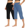 thumbnail image 1 of Timegard Capri Pants for Women 2pc Straight Leg High Waist Comfy Casual Cropped Pants Solid Color, 1 of 8
