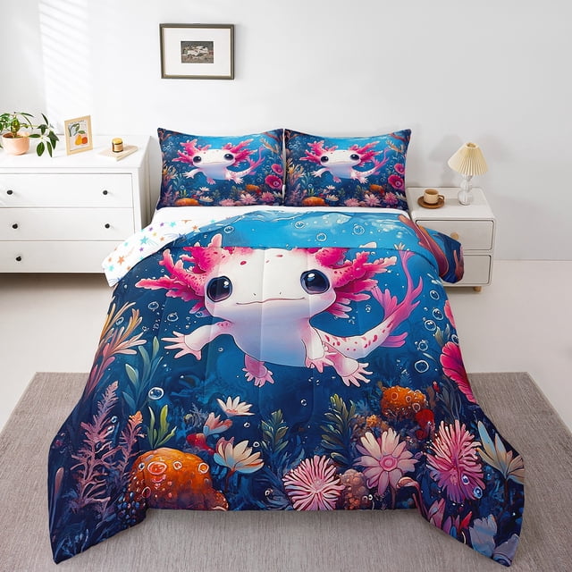 Erosebridal Ensemble de Couette Simple Axolotl Adorable pour Filles, Rose Bleu Marine, 2 Pcs