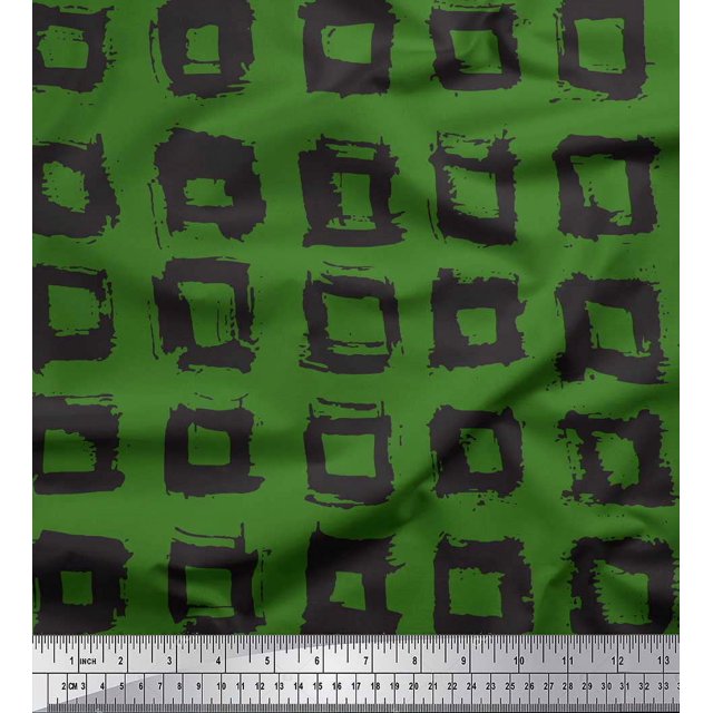 Soimoi Green Cotton Poplin Fabric Square Geometric Decor Fabric Printed Yard 42 Inch Wide