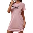 thumbnail image 1 of Mrat Robe de Pyjama d'Été pour Femmes, Chemise de Nuit pour Femmes, Tenue de Nuit à Manches Courtes, Chemise de Nuit Décontractée à Imprimé, Robe de Sommeil Ample et Confortable, Pyjama S-80 Rose-A L, 1 of 7