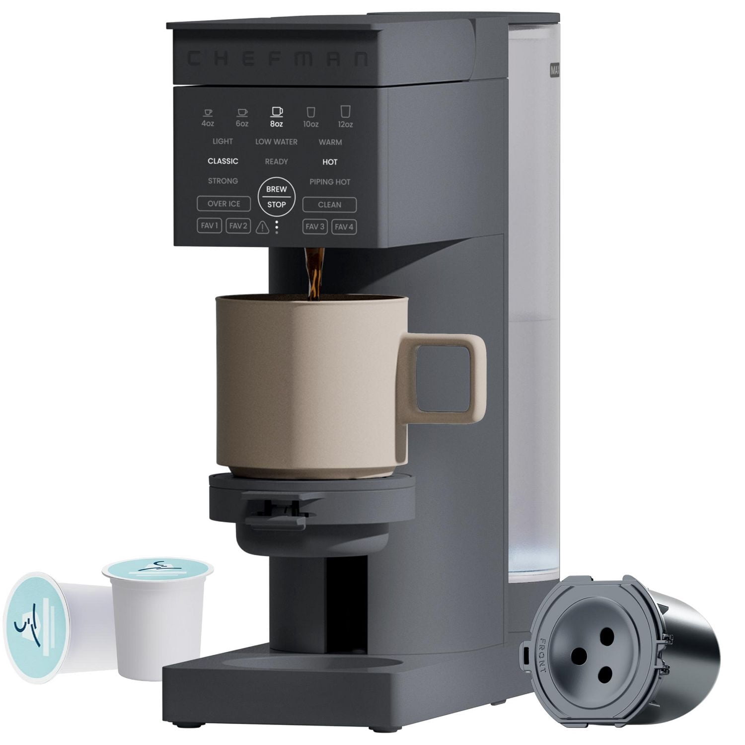 Chefman Caffeinator Cafetière monoservice, compatible avec les dosettes et le café moulu, réservoir de 45 oz. Réservoir - Noir, Nouveau