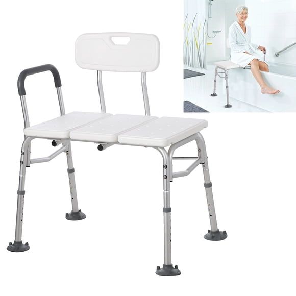 Height Adjustable Aluminum Shower Chair - Heavy Duty 300 lb Bath Seat with Backrest & Padded Armrests - Non-Slip Safety Stool for Seniors, Disabled, Elderly - Ideal Bathroom Furniture - Aluminum Alloy