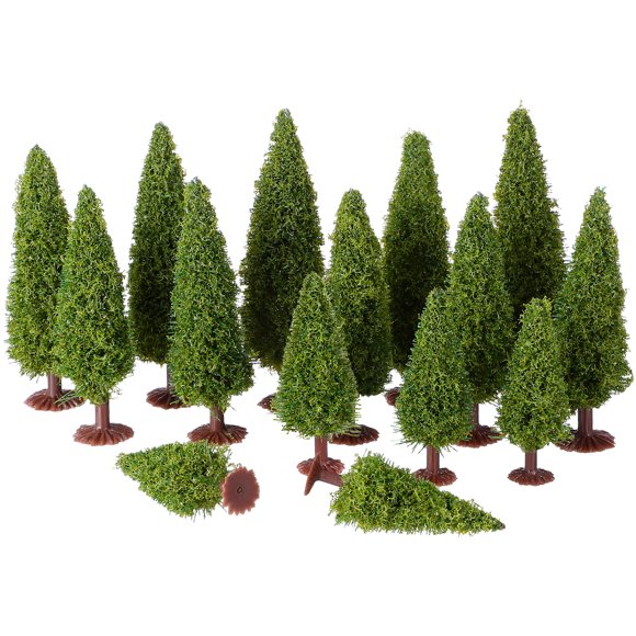 KAKOWELY WINOMO 15pcs Green Scenery Landscape Model Cedar Trees for Model Railroad Scenery Landscape Layout,3.94X"X1.38"X1.38"