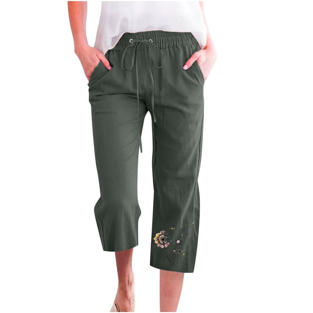 Mrat Pantalons Raccourcis pour Femmes Capris pour Femmes pour l'Été Capris en Coton pour Femmes Capris Athlétiques pour Femmes Capris d'Entraînement pour Femmes Pantalons Capris Vert Armée TTG