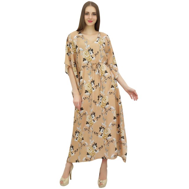 Bimba Robe Kimono Kaftan Pêche pour Femme Été Soirée à Imprimé Floral Maxi-14