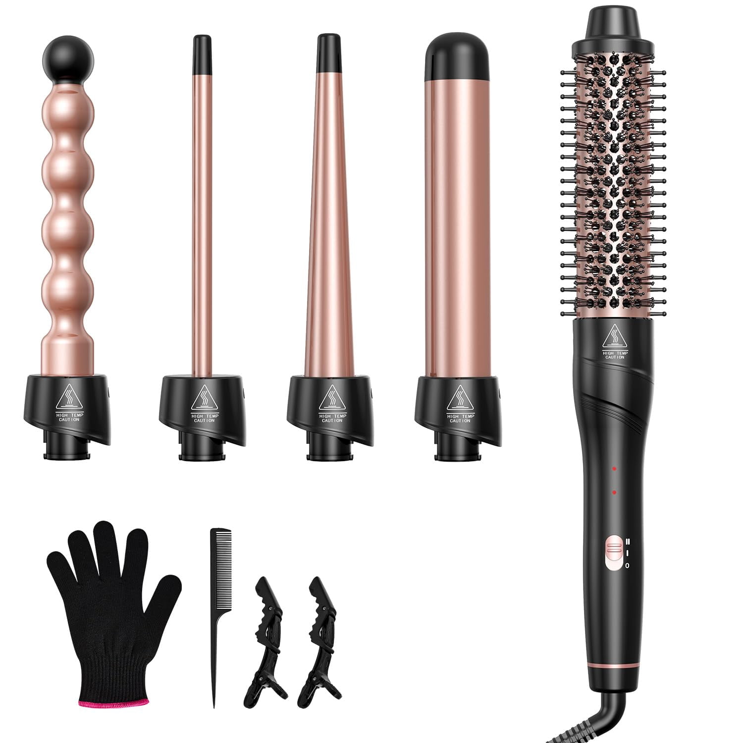 5 in 1 Curling Wand Set, Lopeie Curling Iron with New Upgraded Curling Brush and 4 Interchangeable Ceramic Curling Wand(0.5&acirc;-1.25&acirc;
