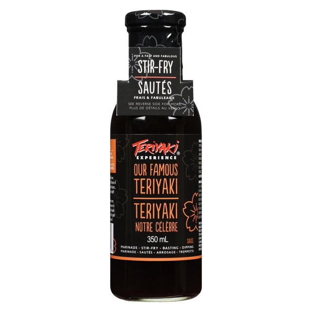 Teriyaki Experience Sauce Teriyaki Classique dans une Bouteille en Verre Foncé de 350 ml avec Étiquette Bilingue Noire et orange, Convient à la marinade, au Sauté, à l'Arrosage et à la Trempette, Offrant une Subtile Saveur Sucrée et Épicée, Idéale pour la Cuisine Est-Asiatique.