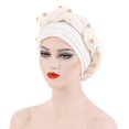thumbnail image 1 of Harpily Fashion Women Beading Braid Hat Muslim Ruffle Cancer Wrap Cap Sleep Caps Satin Lined Hair Bonnets, 1 of 3