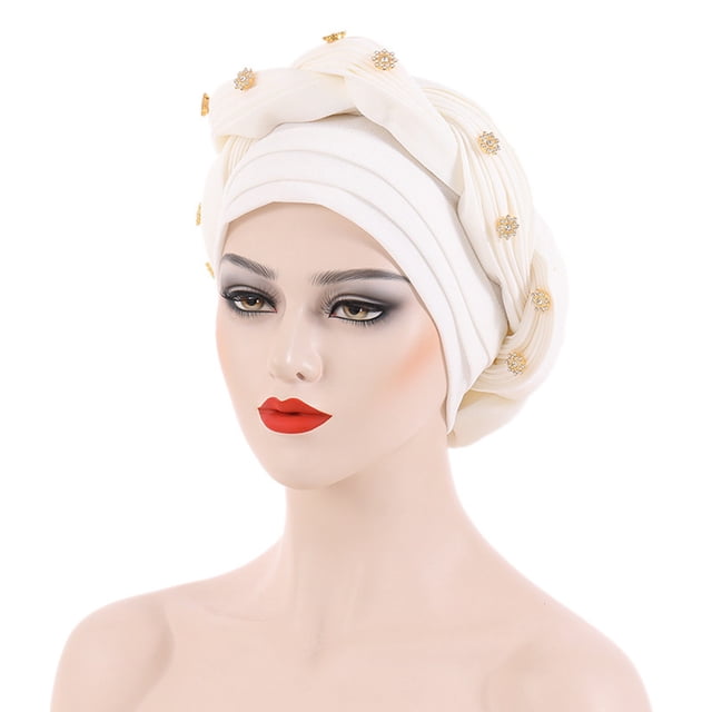 Harpily Fashion Women Beading Braid Hat Muslim Ruffle Cancer Wrap Cap Sleep Caps Satin Lined Hair Bonnets