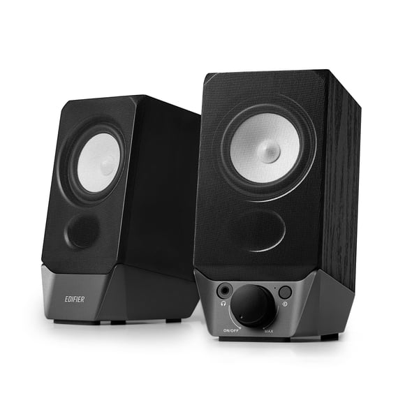 Edifier R19BT 2.0 PC Speaker System with Wooden Cabinet Bluetooth 5.3 Full Stereo Sound Strong Bass Volume Control 3.5mm Input/USB-A Sound Card for Computer/TV/Smartphone/Tablet - Black