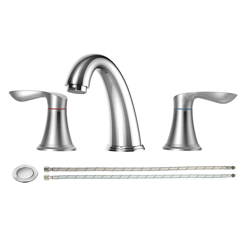 Bathroom Faucet Widespread 8" for 3-Hole Sinks, Brushed Nickel Finish with Pop-Up Drain & Quick-Connect Supply Lines, Dual-Handle Design