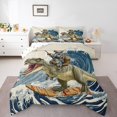 thumbnail image 1 of Erosebridal Cat Riding Dinosaur Comforter Sets Queen Size,Japanese style Bedding Queen Comforter Set,Ocean Bedroom Decor,Reversible,Ultra Soft,3 Pieces, 1 of 7