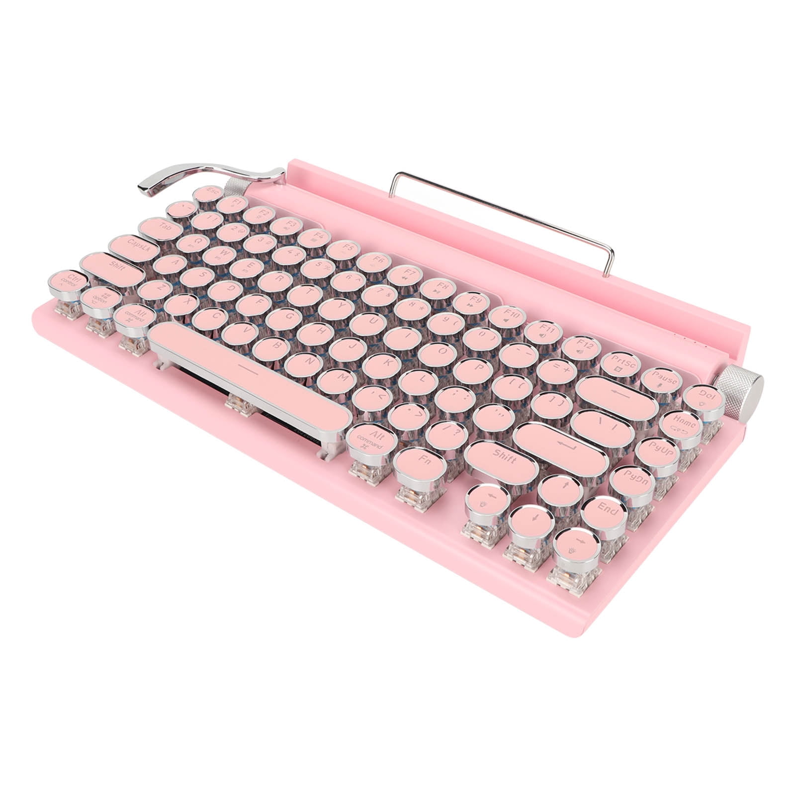 Typewriter Mechanical Keyboard, 83 Keys  5.0 Retro Round Keycap Mechanical Keyboard  For Cellphone Pink