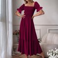 thumbnail image 1 of SMihono Robe Bohème d'Été pour Femmes Grande Taille Mode Décontractée d'Été Col Carré Uni Manches Courtes Femmes Robe pour Femmes Longues Robes, 1 of 8