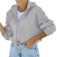 thumbnail image 4 of IROINID Veste Courte Décontractée pour Femmes Couleur Unie à Fermeture Éclair Manches Longues, Gris, 4 of 8