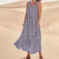 thumbnail image 2 of Robes d'Été pour Femmes Robe de Plage en Lin Col Décontracté Ample Robe Midi avec Poches, 2 of 9
