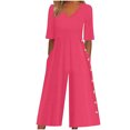 thumbnail image 1 of Yuyuzo Womens Wide Leg Jumpsuits Short Sleeve V Neck Casual Loose Comfy Button Split Rompers with Pockets, 1 of 6