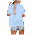 thumbnail image 4 of fheaev Button Up Shirts For Women Roll Up Short Sleeve Button Down Cotton Linen T-Shirts With Pocket V-Neck Work Tunics Blouse Collared Tops, 4 of 9