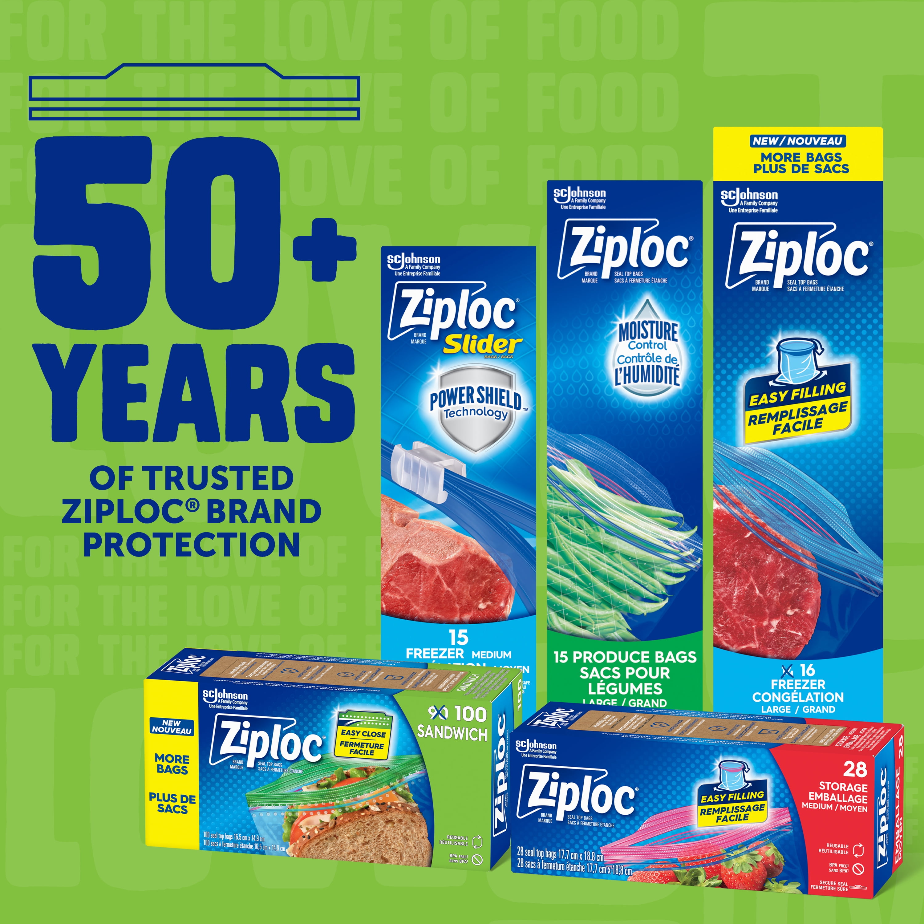 Ziploc Sandwich Bags, Grip and Seal Top, 100 Bags